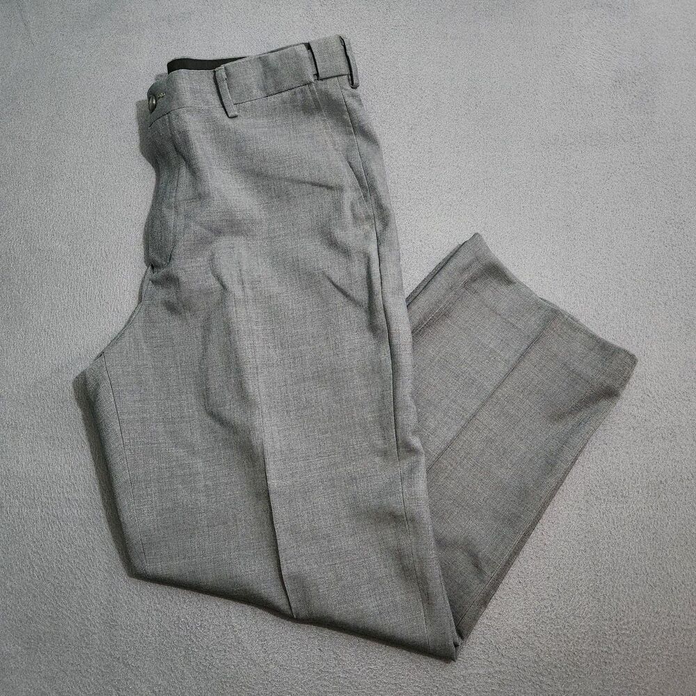 L.L. Bean Men 34 (34X28) Gray Comfort Waist 100% Wool Straight Leg Dress Pants
